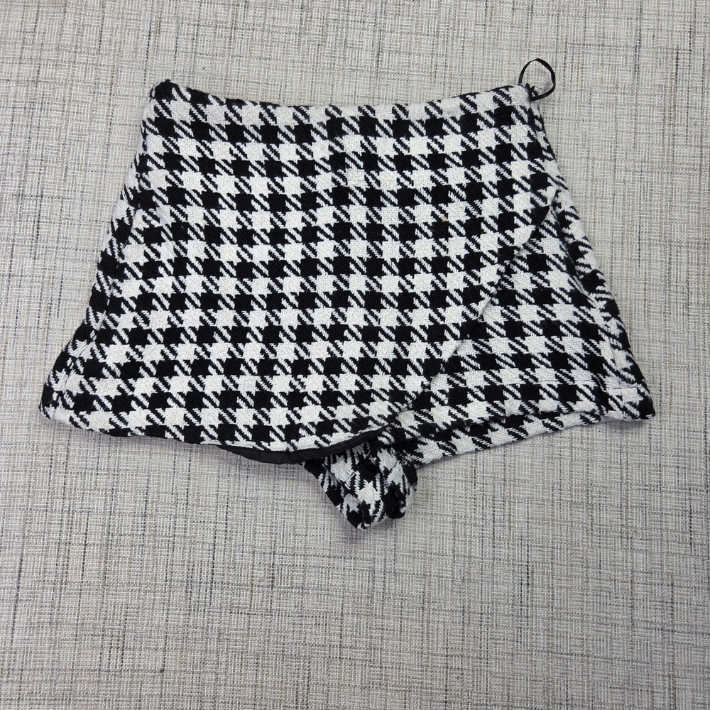 Miou Muse Black White Houndstooth Asymmetrical Wrap Skort Small Tweed High Rise